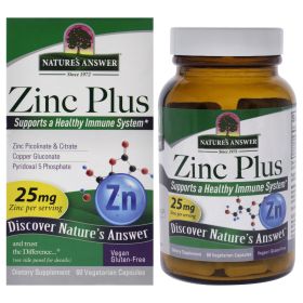 Zinc Plus - 25mg by Natures Answer for Unisex - 60 Count Capsules